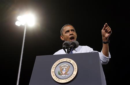 U.S. President Barack Obama speaks during a campaign rally in Las Vegas U.S. President Barack Obama speaks during a campaign rally in Las Vegas, Nevada October 24, 2012. Obama is on a two-day, eight state, campaign swing. REUTERS/Kevin Lamarque