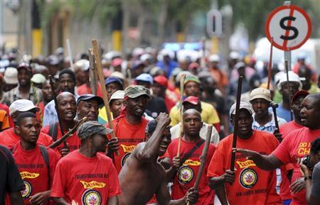 Striking truck drivers march through the streets of Johannesburg i n a file photo. REUTERS/Ziphozonke Lushaba
