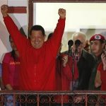 Venezuelan President Hugo Chavez celebrates from people's balcony at Miraflores Palace in Caracas October 7, 2012. REUTERS/Jorge Silva
