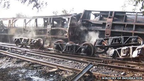 Burma train crash and fire kills 25 Burma train crash and fire kills 25