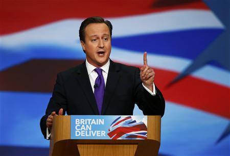 Britain's Prime Minister David Cameron delivers his keynote speech at the Conservative Party conference in Birmingham Britain's Prime Minister David Cameron delivers his keynote speech at the Conservative Party conference in Birmingham, central England October 10, 2012. REUTERS/Darren Staples