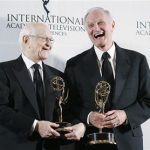 Producer Norman Lear (L) and actor Alan Alda pose with their 40th Anniversary Special Founders Award at the International Emmy Awards in New York November 19, 2012. REUTERS/Carlo Allegri