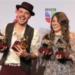 Jesse & Joy pose backstage with their four awards during the 13th Latin Grammy Awards in Las Vegas, Nevada, November 15, 2012. REUTERS/Steve Marcus