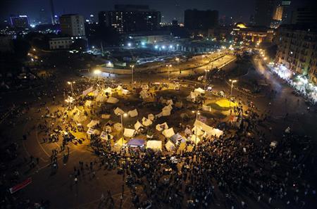 General view of tents in Tahrir square as protesters and activists continue with their sit-in, in Cairo General view of tents in Tahrir square as protesters and activists continue with their sit-in, in Cairo, November 25, 2012. More than 500 people have been injured in protests since Friday, when Egyptians awoke to news Mursi had issued a decree temporarily widening his powers and shielding his decisions from judicial review. REUTERS/Asmaa Waguih