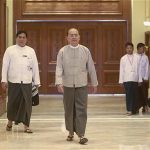 Myanmar's President Thein Sein walks out from his first news conference since his reappointment as head of the ruling party Union Solidarity and Development Party (USDP), at the presidential palace in Naypyitaw October 21, 2012. REUTERS/Soe Zeya Tun
