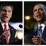 A combination file photos show Republican presidential nominee Mitt Romney (L) and U.S. President Barack Obama speaking at the Republican National Convention in Tampa, Florida on August 30, 2012 and at the Democratic National Convention in Charlotte, North Carolina, September 6, 2012 respectively. REUTERS/Shannon Stapleton , Jim Young/Files