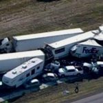 A pileup of 80 to 100 vehicles on a foggy Texas interstate near Beaumont, is pictured in this still image taken from video courtesy of KPRC-TV, November 22, 2012. The pileup in the eastbound lane of Interstate 10 near Beaumont shut down the highway in both directions and injured at least 51 people, eight critically, officials said. REUTERS/KPRC-TV/Handout