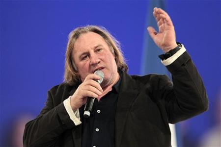 French actor Gerard Depardieu delivers a speech during a campaign rally for France's President Nicolas Sarkozy, candidate for the 2012 REUTERS/Charles Platiau