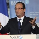 French President Francois Hollande, delivers a speech as he visits the Radiall engineering and coaxial connectors plant in Chateau-Renault, central France, Monday, Dec. 17, 2012. (AP Photo/Philippe Wojazer, Pool )