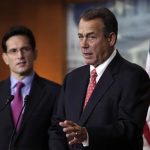 U.S. House Speaker John Boehner (R-OH) (R) and House Majority Leader Eric Cantor (R-VA) speak to the media on the "fiscal cliff" on Capitol Hill in Washington, December 21, 2012. REUTERS/Yuri Gripas