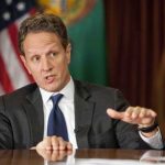 U.S. Treasury Secretary Tim Geithner gestures as he is interviewed by Bob Schieffer (not pictured) in Washington, on November 30, 2012 for the December 2, 2012 edition of "Face the Nation" in this CBS handout. REUTERS/Chris Usher/CBS News/Handout
