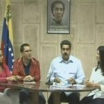 A still image taken from Venezuelan government TV broadcast shows Venezuela's Vice President Nicolas Maduro (C) talking to the media during a news conference next to Venezuelan President Hugo Chavez' daughter Rosa Virginia (L), Technology Minister Jorge Arreaza (2nd L) and Attorney General Cilia Flores (R) in Havana December 30, 2012. Chavez has suffered more complications following complex cancer surgery in Cuba and remains in a "delicate" condition, Maduro said on Sunday. REUTERS/Venezuelan Government TV/Handout