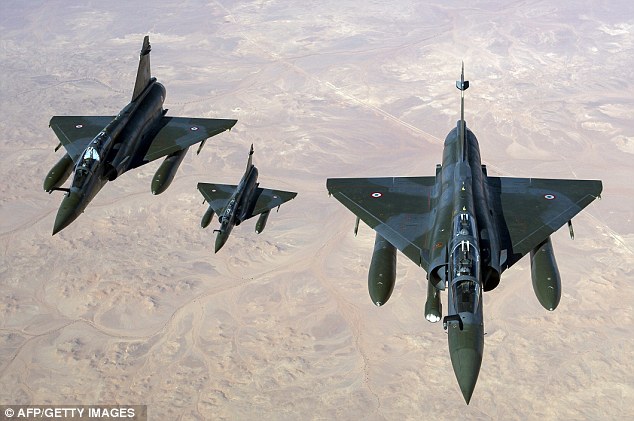 French Mirage 2000-D aircraft fly over Mali after taking off from the French military base of NDjamena in Chad