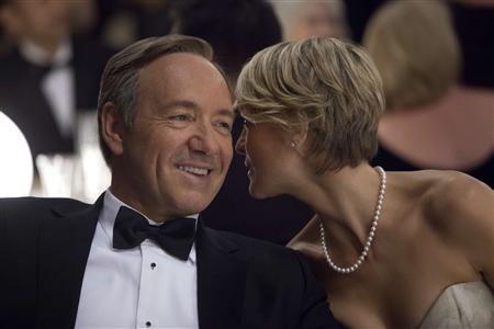 Actors Kevin Spacey (L) and Robin Wright are shown in a scene from Netflix's "House of Cards" in this publicity photo released by Netflix to Reuters January 30, 2013. REUTERS/Melinda Sue Gordon/Netflix/Handout