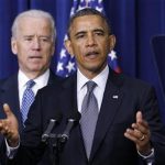 U.S. President Barack Obama (R) and Vice President Joe Biden announce a series of proposals to counter gun violence during an event at the White House in Washington January 16, 2013. REUTERS/Kevin Lamarque