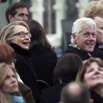 Secretary of State Hillary Rodham Clinton and former president Bill Clinton look on during the ceremonial swearing-in ceremony during the 57th President Inauguration, Monday, Jan. 21, 2013, on the West Front of the Capitol in Washington. (AP Photo/Win McNamee, Pool)