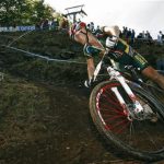 Burry Stander of South Africa cycles during the men's cross country at the UCI Mountain Bike World Championships in Mount Ste-Anne, Beaupre, September 4, 2010. REUTERS/Mathieu Belanger