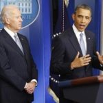 U.S. President Barack Obama delivers remarks next to Vice President Joe Biden (L) after the House of Representatives acted on legislation intended to avoid the "fiscal cliff," at the White House in Washington January 1, 2013. The Republican-controlled House backed a tax hike on the top U.S. earners shortly before midnight on Tuesday, ending weeks of high-stakes budget brinkmanship that threatened to spook consumers and throw financial markets into turmoil. REUTERS/Jonathan Ernst (UNITED STATES - Tags: POLITICS BUSINESS)