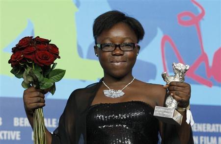 Congo's actress Rachel Mwanza arrives at the news conference during the 62nd Berlinale International Film Festival in Berlin February 18, 2012. REUTERS/Tobias Schwarz