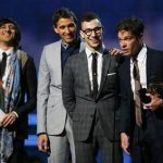 Nate Ruess (C) and Fun accept the Grammy award for song of the year for "We Are Young" at the 55th annual Grammy Awards in Los Angeles, California, February 10, 2013. REUTERS/Mike Blake