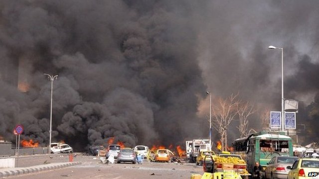 Syria conflict: Many dead in huge Damascus bombing