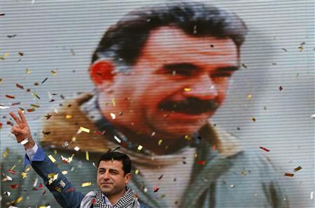 Selahattin Demirtas, co-chairman of the pro-Kurdish Peace and Democracy Party (BDP), gestures during a rally to celebrate the spring festival of Newroz in Istanbul March 17, 2013. REUTERS/Murad Sezer
