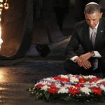 Wearing a kippah, Mr Obama laid a wreath near Yad Vashem's eternal flame