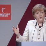 German Chancellor Angela Merkel makes a speech during the official opening of the Hanover Messe, industrial trade fair, in Hanover April 7, 2013. REUTERS/Fabian Bimmer