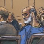 An artist sketch shows Suleiman Abu Ghaith, a son-in-law of Osama bin Laden and one of the highest-ranking al Qaeda figures to be brought to the United States to face a civilian trial, at a hearing in a Manhattan federal court in New York April 8, 2013. REUTERS/Jane Rosenberg