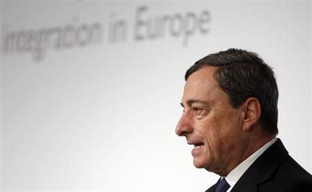 European Central Bank (ECB) President Mario Draghi delivers his speech during a joint conference of the ECB and the European Commission on 'Post-trade harmonisation and financial integration in Europe', in Frankfurt March 19, 2013. REUTERS/Lisi Niesner