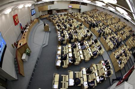 Deputies attend a session of the Duma, Russia's lower house of Parliament, in Moscow January 25, 2013. REUTERS/Sergei Karpukhin