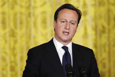 Britain's Prime Minister David Cameron responds to a question during a joint news conference with U.S. President Barack Obama in the East Room at the White House in Washington, May 13, 2013. REUTERS/Jonathan Ernst