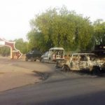 Military vehicles approach the entrance of the Shehu's Palace of Bama, Maiduguri, Borno State, Nigeria. May 7, 2013. REUTERS/Stringer