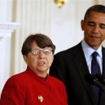 President Barack Obama (R) stands next to Mary Jo White, a former United States attorney, after he announces her to be the next chairwoman of the Securities and Exchange Commission, in the State Dining Room of the White House in Washington, January 24, 2013. REUTERS/Larry Downing