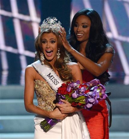 Miss Connecticut Erin Brady reacts after winning the Miss USA 2013 pageant, Sunday, June 16, 2013, in Las Vegas. (AP Photo/Jeff Bottari)