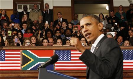 U.S. President Barack Obama delivers remarks at the University of Cape Town, June 30, 2013. REUTERS/Jason Reed