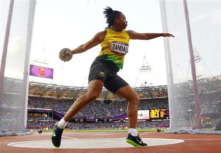 Jamaica's Allison Randall competes during her women's discus throw Group A qualification at the London 2012 Olympic Games at the Olympic Stadium August 3, 2012. REUTERS/Kai Pfaffenbach