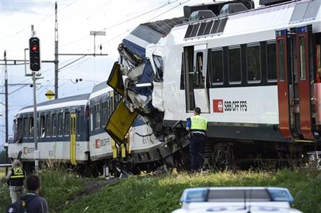 trains collided head-on in Granges-pres-Marnand