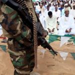 A Nigerian soldier provides security during Eid al-Fitr prayers at Ramat square in Maiduguri