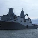 Handout of USS San Antonio departing Naval Station Norfolk in Norfolk, Virginia