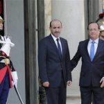 French President Hollande welcomes Ahmad Jarba, head of the opposition Syrian National Coalition, at the Elysee Palace in Paris