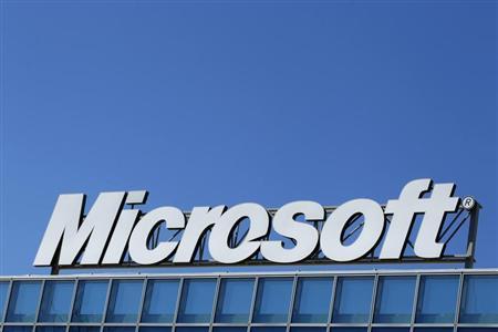 The Microsoft logo is seen at their offices in Bucharest