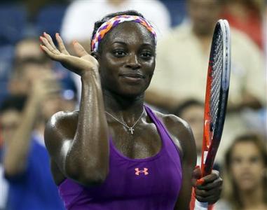 Sloane Stephens of the U.S. celebrates defeating Urszula Radwanska of Poland at the U.S. Open tennis championships in New York
