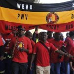 Members of the National Union of Mineworkers take part in a strike in Johannesburg