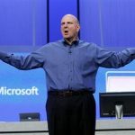 Microsoft CEO Ballmer gestures during his keynote address at the Microsoft "Build" conference in San Francisco