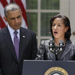File photo of U.N. Ambassador Rice speaking next to U.S. President Obama after being named to be new national security advisor in Washington