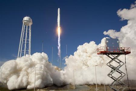 The Orbital Sciences Corporation Antares rocket is seen as it launches from Pad-0A of the Mid-Atlantic Regional Spaceport at the NASA Wallops Flight Facility in Virginia