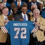 U.S. President Obama honors the 1972 season Miami Dolphins, the NFL Superbowl-winning football team in the East Room of the White House in Washington