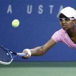 Victoria Duval of the U.S. reaches for a forehand during her loss to Daniela Hantuchova of Slovakia at the U.S. Open tennis championships in New York