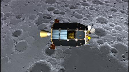 An artist's concept of NASA's Lunar Atmosphere and Dust Environment Explorer (LADEE)